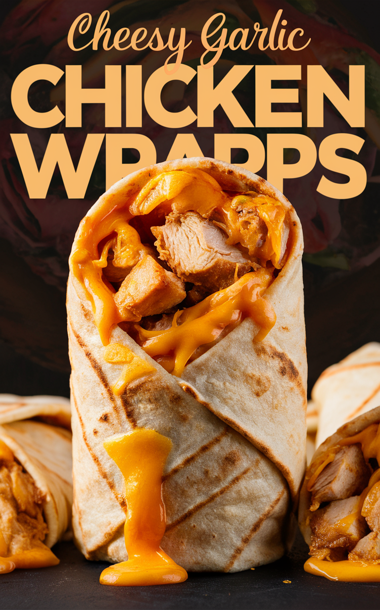 Garlic chicken wraps, Cheesy chicken recipes, Gourmet chicken wraps, Flavorful garlic chicken, Delicious chicken wraps