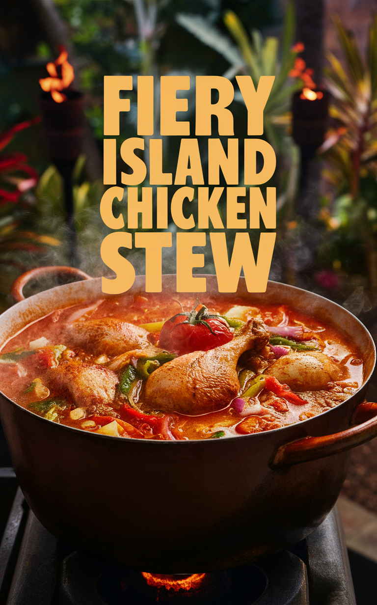 Island chicken stew, Caribbean chicken recipe, Spicy island chicken, Jamaican chicken stew, Tropical chicken dish