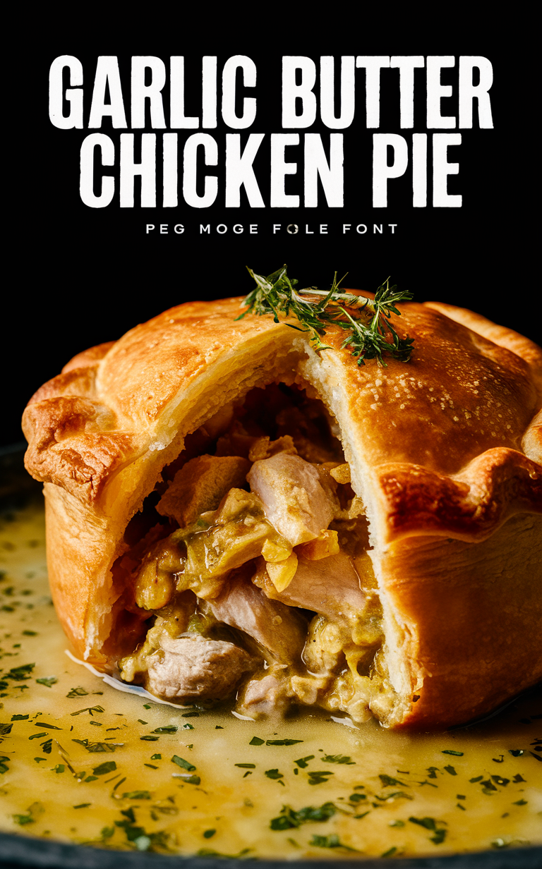 Garlic butter chicken pie, Chicken pot pie, Savory pie recipe, Homemade chicken pie, Gourmet chicken pie