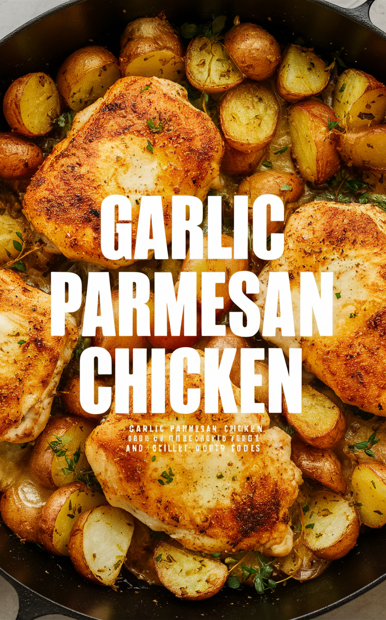 Garlic Parmesan Chicken Skillet, Parmesan Chicken and Potatoes, Garlic Chicken Skillet, Parmesan Garlic Chicken, Chicken and Potato Skillet