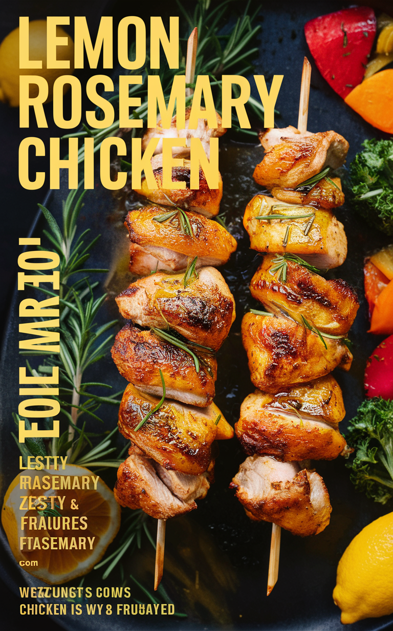 Lemon herb chicken skewers, Grilled rosemary chicken, Citrus marinated chicken, Herb-infused chicken kebabs, Flavorful grilled chicken