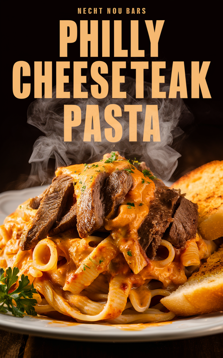 Cheesesteak recipe, easy pasta recipe, gourmet pasta dish, Philly flavor pasta, indulgent pasta meal