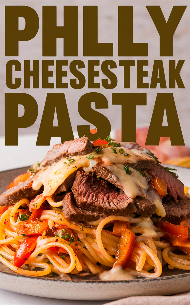 Cheesesteak recipe, easy pasta recipe, gourmet pasta dish, Philly flavor pasta, indulgent pasta meal