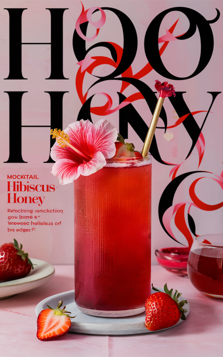 Hibiscus drink, Honey mocktail, Valentine's Day recipe, Refreshing beverage, Floral cocktail