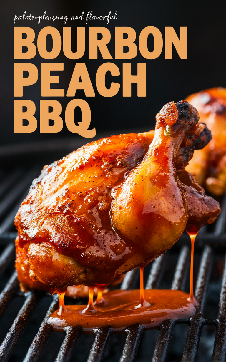 Bourbon BBQ Sauce, Smoked BBQ Chicken, Grilled Peach Chicken, Bourbon Glazed Chicken, Peach BBQ Rub