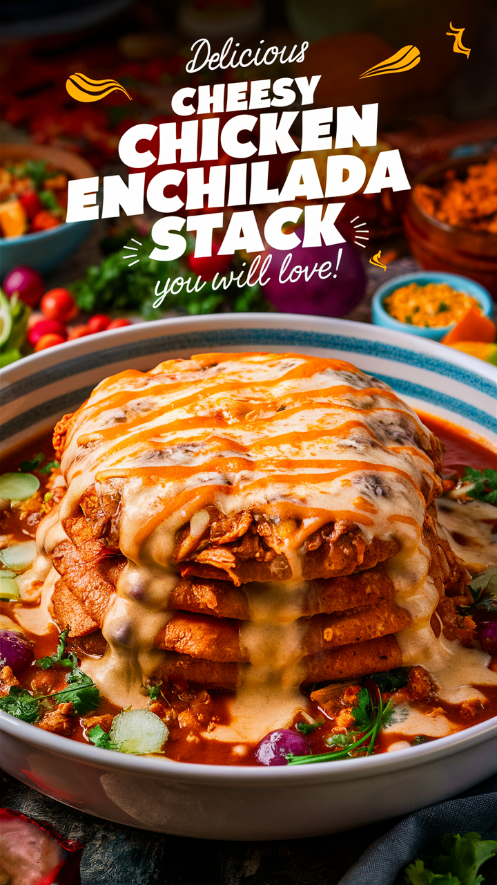 Cheesy Chicken Enchilada Recipe, Chicken Enchilada Casserole, Enchilada Stack Recipe, Cheesy Enchilada Bake, Chicken Enchilada Stack