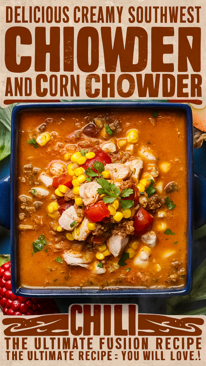 Creamy Southwest Chicken Soup, Corn Chowder Recipe, Chili Fusion Dish, Cozy Chicken Corn Chowder, Creamy Southwest Chili Soup