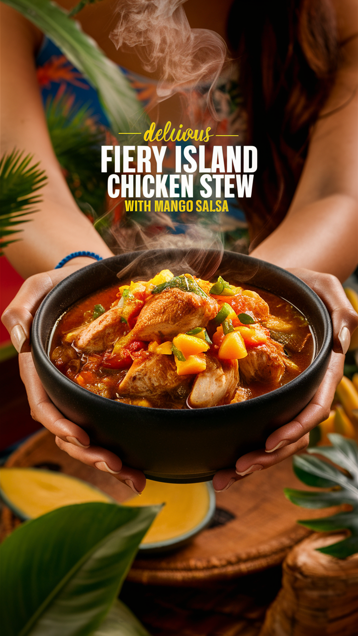 Island Chicken Stew, Mango Salsa, Tropical Chicken Recipe, Exotic Chicken Dish, Spicy Island Cuisine