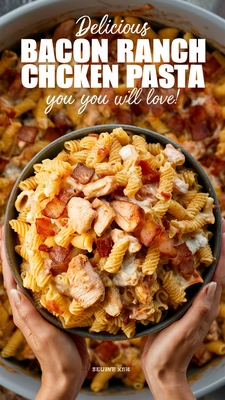 Bacon Ranch Chicken Casserole, Creamy Chicken Bacon Pasta, Chicken Bacon Ranch Bake, Cheesy Bacon Ranch Chicken, Bacon Ranch Pasta Bake
