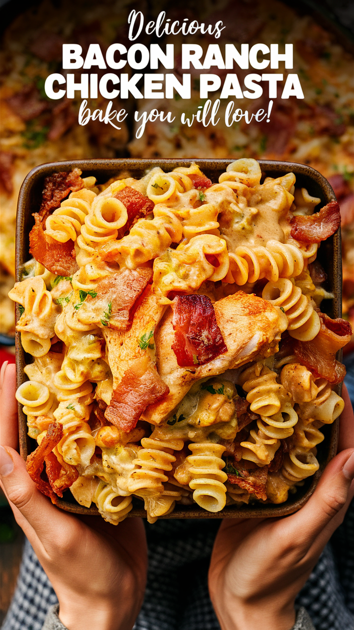 Bacon Ranch Chicken Casserole, Creamy Chicken Bacon Pasta, Chicken Bacon Ranch Bake, Cheesy Bacon Ranch Chicken, Bacon Ranch Pasta Bake