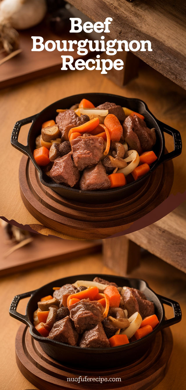 Beef Bourguignon, traditional French stew, gourmet recipe, red wine reduction, slow-cooked beef