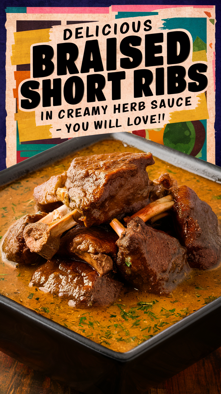 Braised Short Ribs Recipe, Homemade Short Ribs, Creamy Herb Sauce Recipe, Gourmet Short Ribs, Luxurious Short Ribs