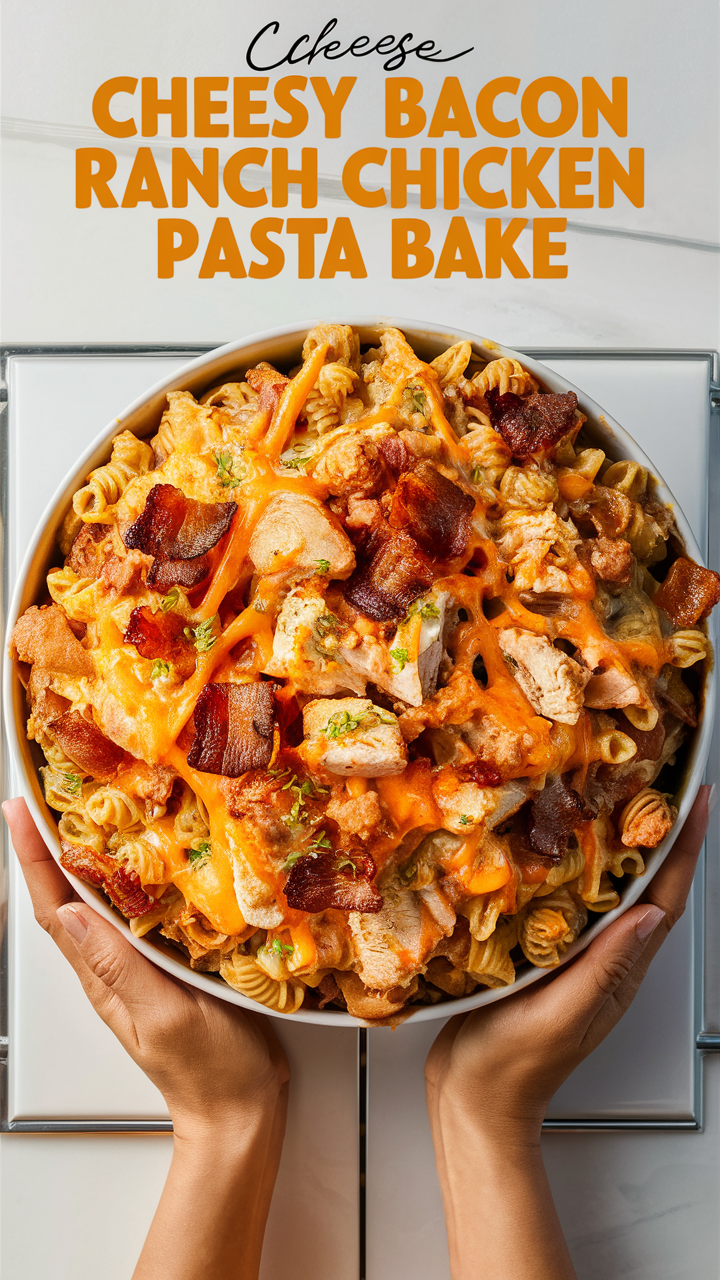 Cheesy chicken bake, Bacon ranch pasta, Chicken pasta casserole, Cheesy bacon chicken, Ranch pasta bake