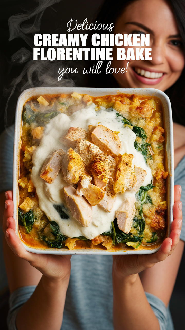 Creamy Chicken Florentine recipe, Chicken Florentine casserole, Creamy spinach chicken bake, Spinach chicken casserole, Creamy chicken and spinach bake