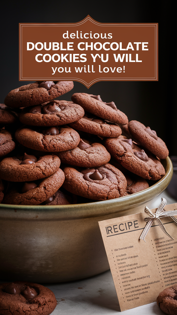 Double chocolate cookies, chocolate chip cookies, chocolate dessert, cookie recipes, homemade cookies