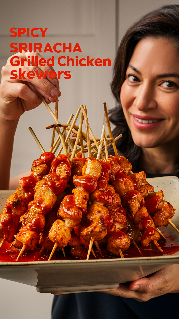 Sriracha chicken skewers, Grilled chicken marinade, Spicy chicken recipes, BBQ Sriracha chicken, Grilled chicken skewer recipe