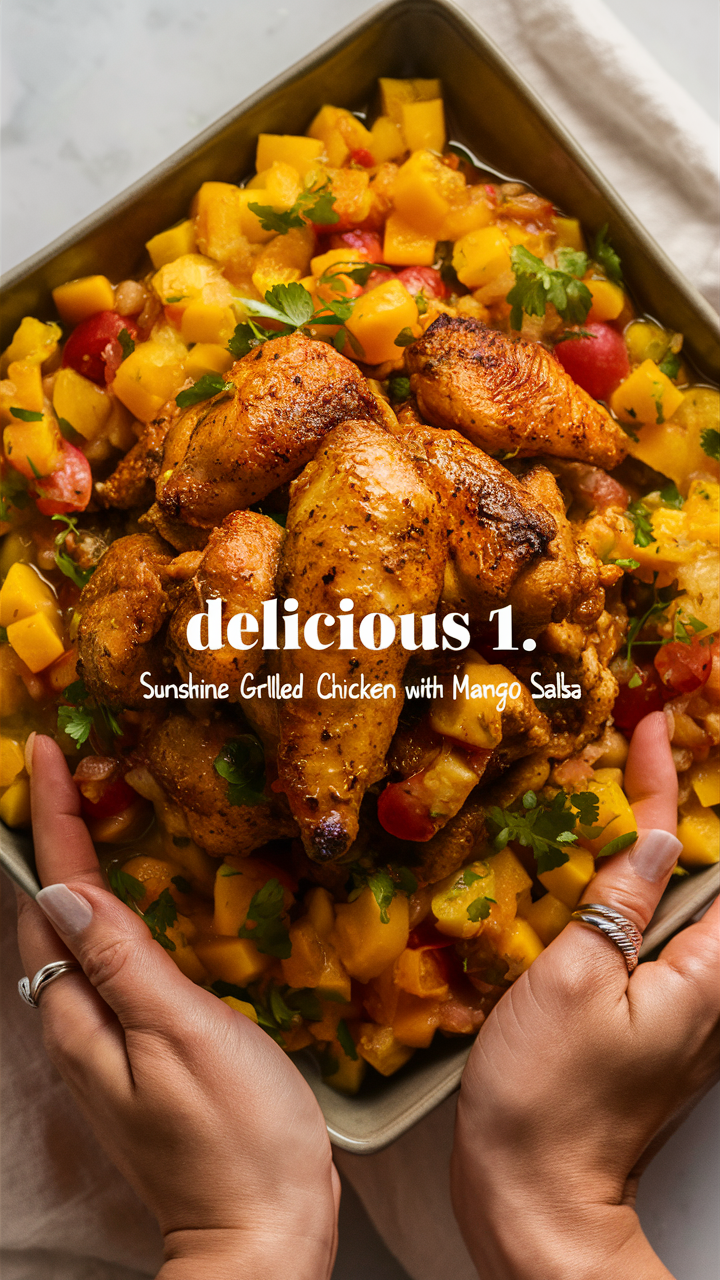 Sunshine Grilled Chicken, Mango Salsa Recipe, Easy Grilled Chicken, Mango Salsa Chicken, Grilled Chicken with Tropical Flavors