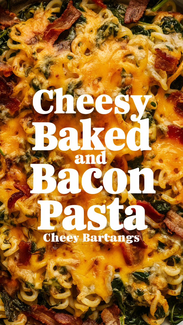 Baked pasta recipe, Spinach and bacon pasta, Cheesy pasta dish, Bacon and spinach casserole, Creamy baked pasta