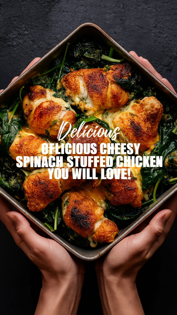 Cheesy spinach stuffed chicken, Spinach stuffed chicken recipe, Cheesy chicken breast recipe, Stuffed chicken breast recipe, Cheesy stuffed chicken breast