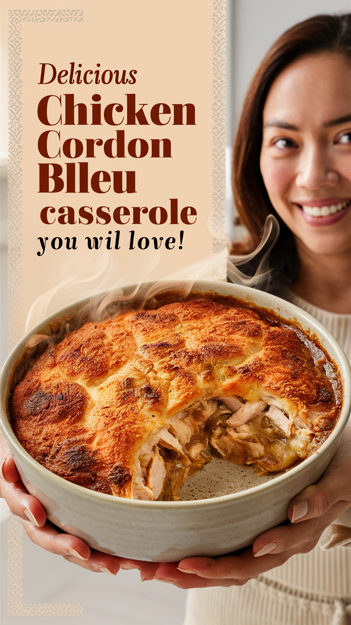 Chicken cordon bleu casserole, easy weeknight dinner, gourmet casserole recipes, cheesy chicken bake, flavorful dinner dish