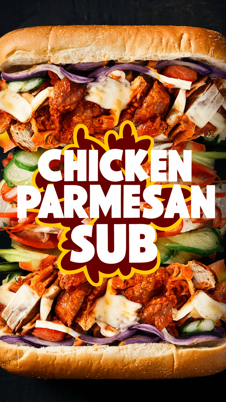 Stuffed chicken parmesan sub, Crispy chicken sub, Cheesy chicken sub, Baked chicken sub, Gourmet chicken sub