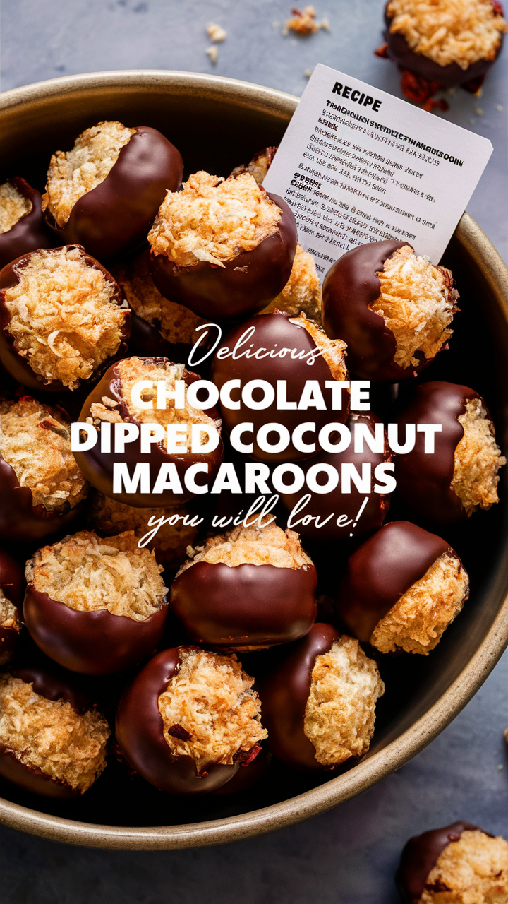 Coconut macaroons, Chocolate macaroons, Coconut desserts, Chocolate dipped desserts, Coconut treat