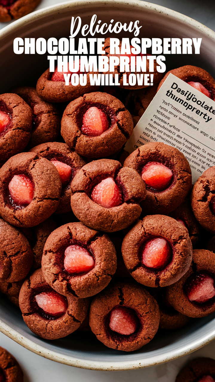Chocolate Raspberry Thumbprints, Raspberry Chocolate Recipe, Raspberry Thumbprint Cookies, Best Chocolate Raspberry Dessert, Thumbprint Cookie Recipe