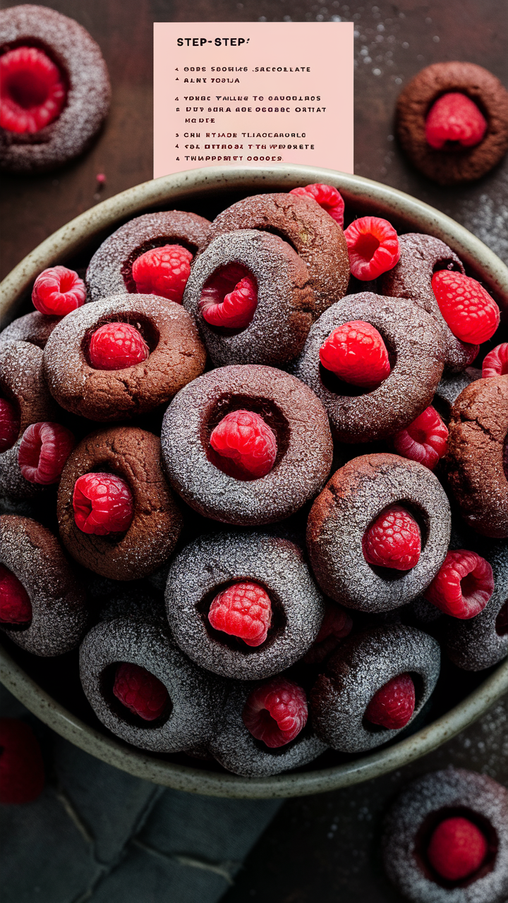 Chocolate Raspberry Thumbprints, Raspberry Chocolate Recipe, Raspberry Thumbprint Cookies, Best Chocolate Raspberry Dessert, Thumbprint Cookie Recipe