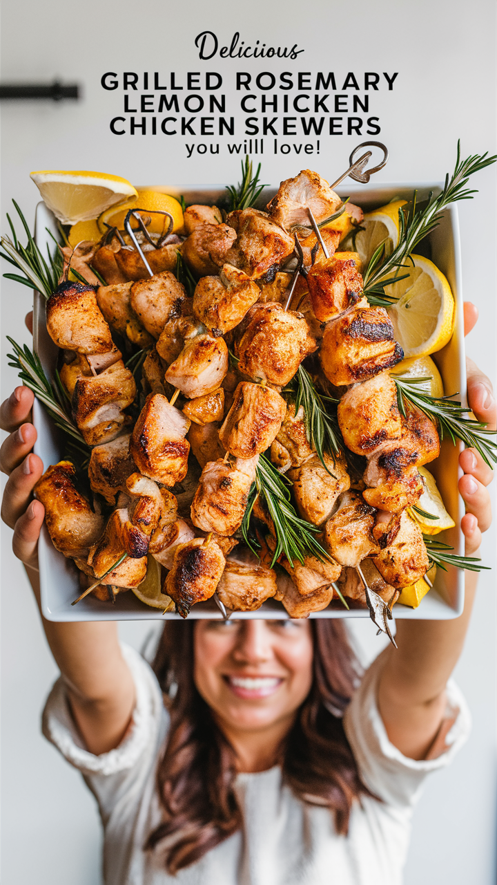 Grilled Chicken Skewers, Barbecue Chicken Skewers, Lemon Chicken Skewers, Skewered Grilled Chicken, Rosemary Chicken Skewers