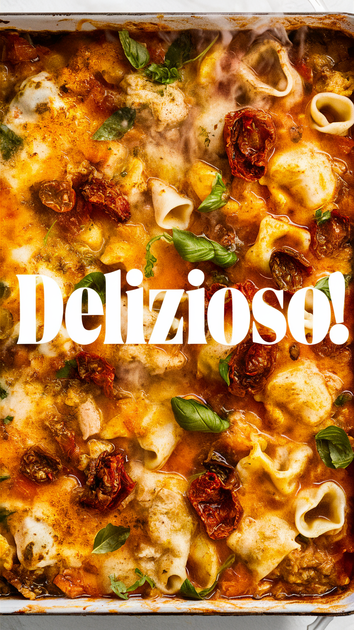 Sun-dried tomato recipes, Chicken tortellini bake, Gourmet pasta dishes, Baked chicken dishes, Exquisite Italian cuisine