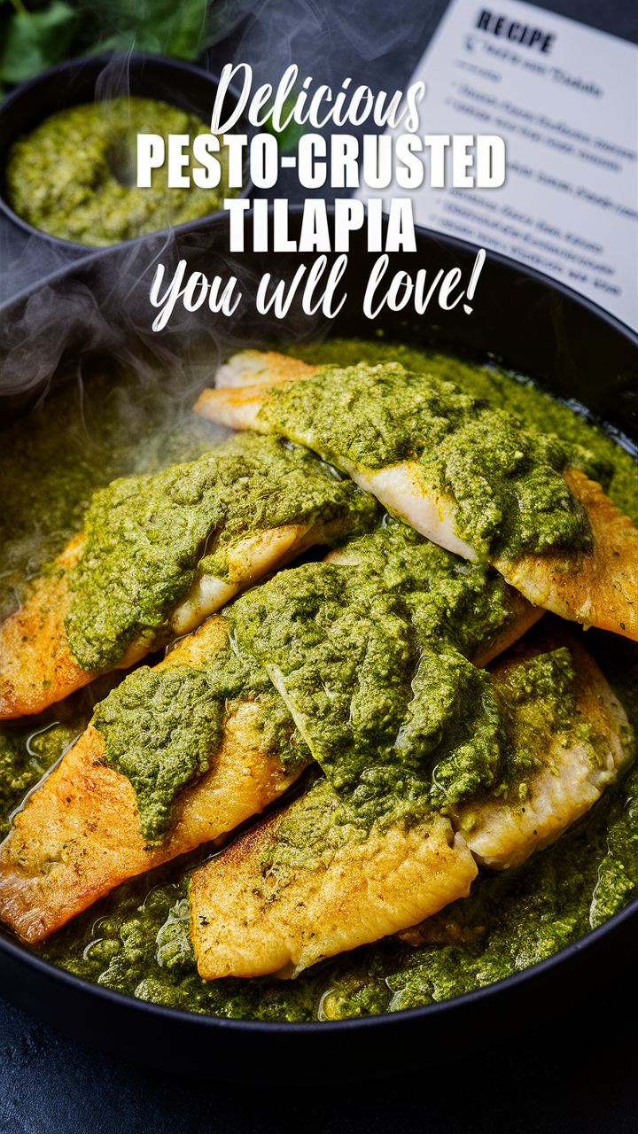 Pesto-Crusted Tilapia, Best Tilapia Recipe, Gourmet Fish Dish, Delicious Seafood Dinner, High-End Tilapia Recipe