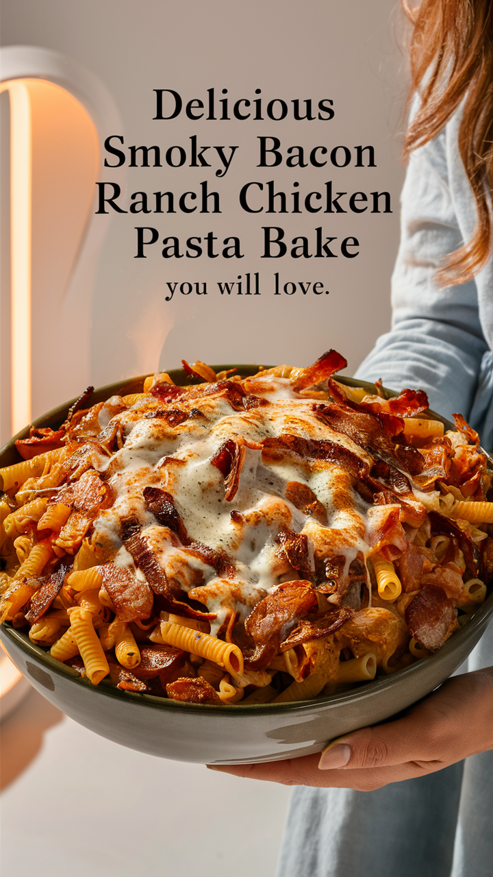 Smoky Bacon Chicken Pasta Bake, Ranch Chicken Pasta, Chicken Bacon Pasta Bake, Bacon Ranch Pasta, Smoky Bacon Pasta