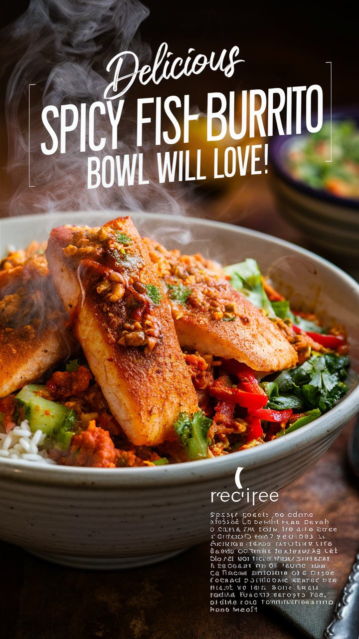 Spicy burrito bowl, Fish burrito bowl, Spicy fish, Mexican burrito bowl, Seafood burrito bowl
