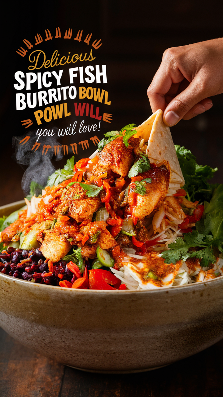 Spicy burrito bowl, Fish burrito bowl, Spicy fish, Mexican burrito bowl, Seafood burrito bowl