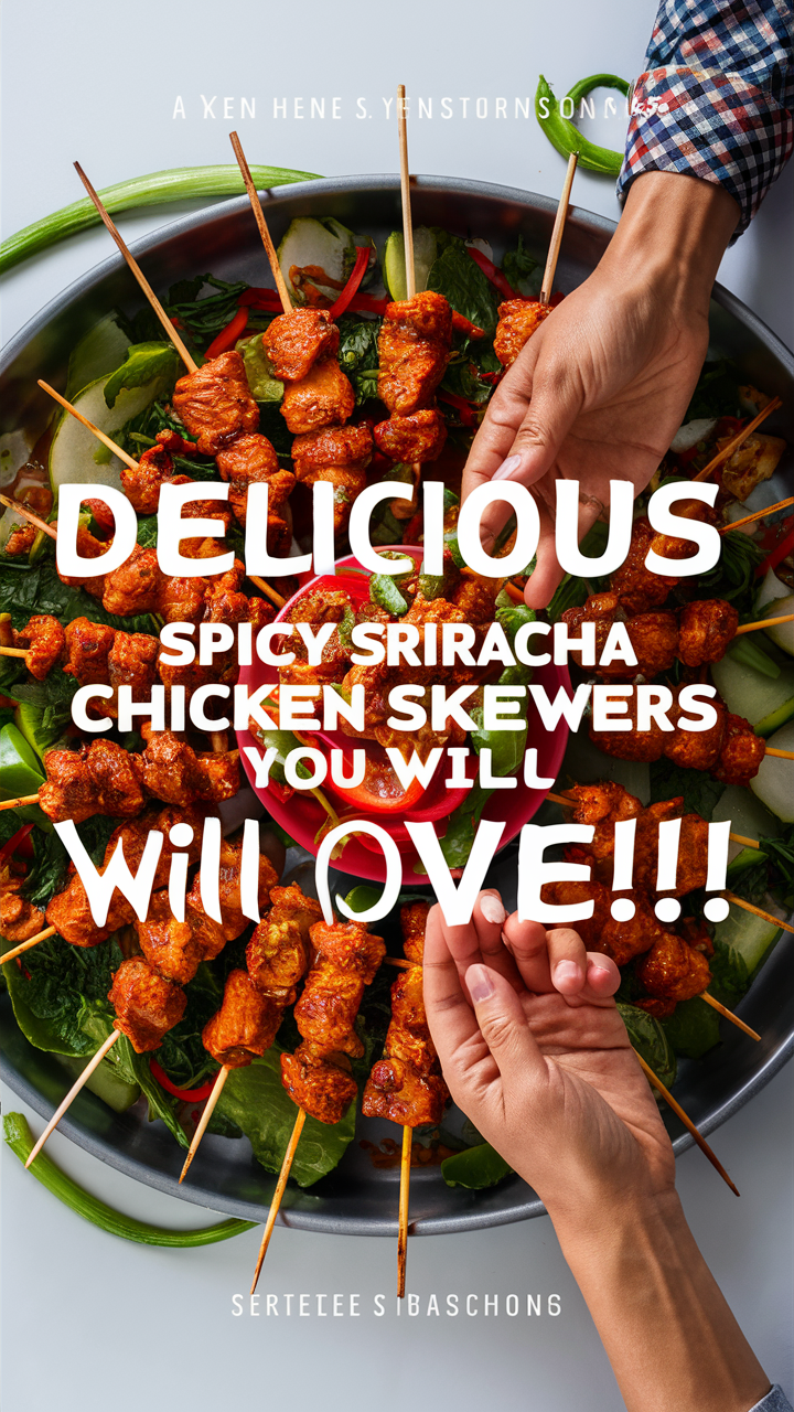 spicy chicken skewers, sriracha chicken recipe, grilled chicken skewers, sriracha marinated chicken, spicy sriracha sauce
