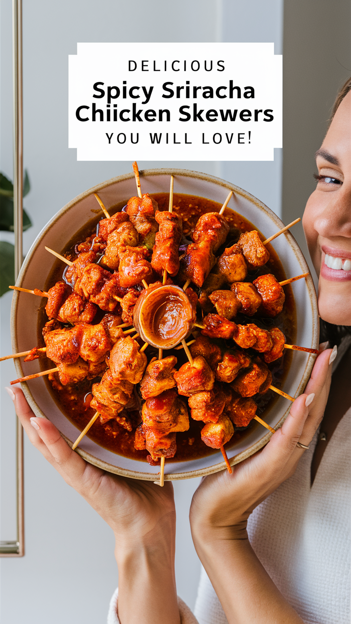 spicy chicken skewers, sriracha chicken recipe, grilled chicken skewers, sriracha marinated chicken, spicy sriracha sauce