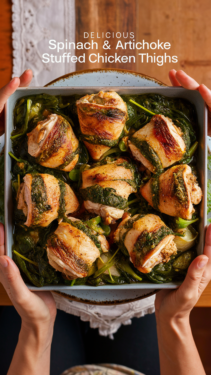 Spinach artichoke chicken, stuffed chicken recipe, chicken thigh recipes, creamy spinach chicken, artichoke stuffed chicken