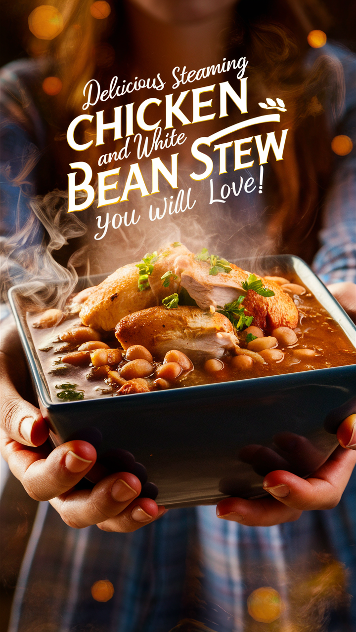 Steaming chicken stew, White bean stew, Hearty chicken stew, Bean and chicken stew, Slow-cooked chicken stew