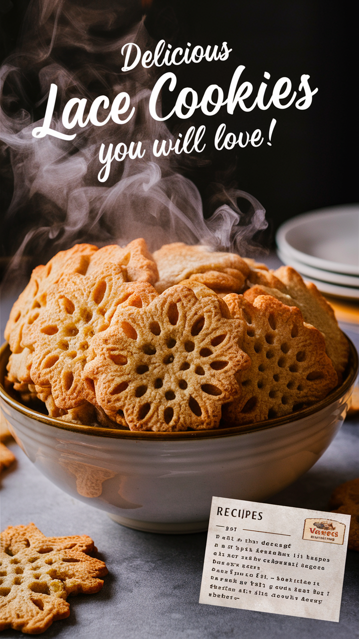 Lace cookies, Gourmet desserts, Cookie recipes, Delicate treats, Elegant confections
