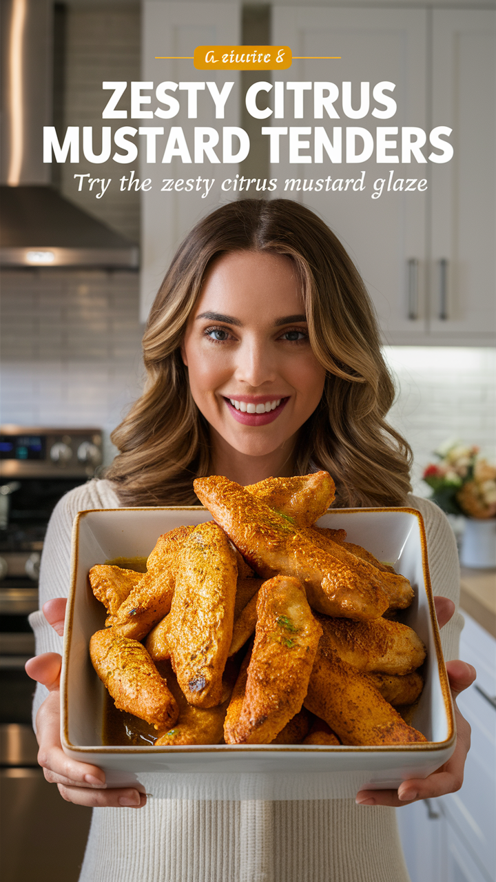 Citrus chicken tenders, Mustard chicken recipe, Citrus mustard marinade, Zesty chicken strips, Tangy mustard chicken