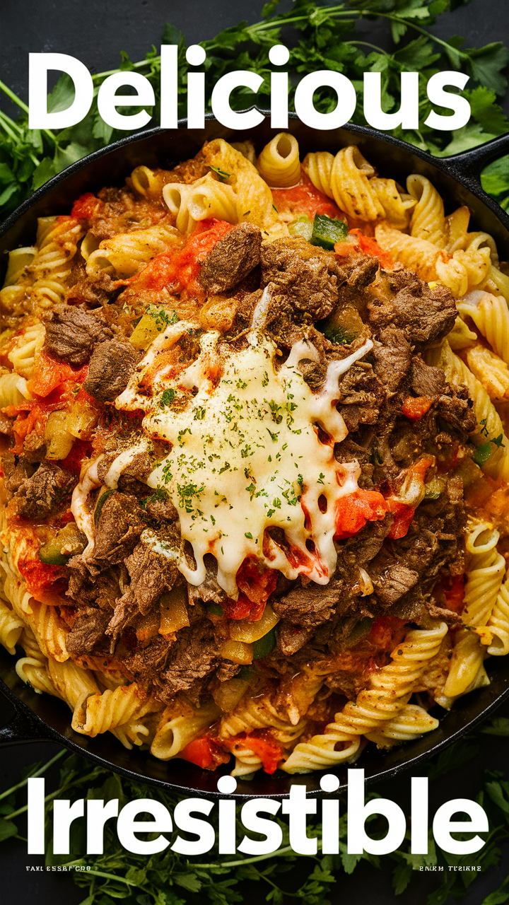 Cheesy beef pasta skillet, easy beef pasta recipe, skillet beef pasta dish, cheesy skillet dinner, pasta dish with beef and cheese.
