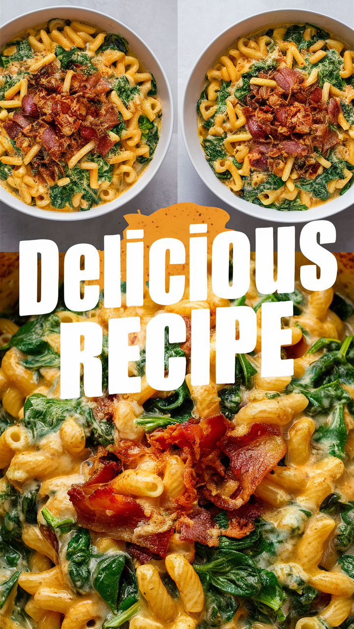 Bacon and cheese macaroni, Cheesy macaroni recipe, Spinach bacon macaroni, Easy macaroni recipe, Best macaroni recipe