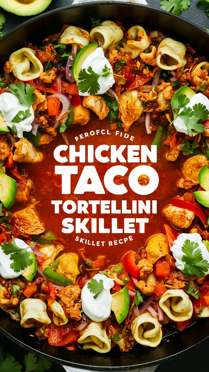 Chicken Taco Skillet Recipe, Mexican Tortellini Dish, Spicy Chicken Tortellini, Taco Pasta Skillet, Cheesy Tortellini Tacos