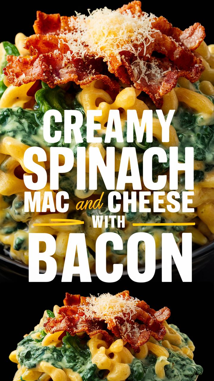 Creamy spinach mac and cheese, Bacon mac and cheese recipe, Bacon and spinach pasta, Spinach and bacon casserole, Creamy bacon pasta
