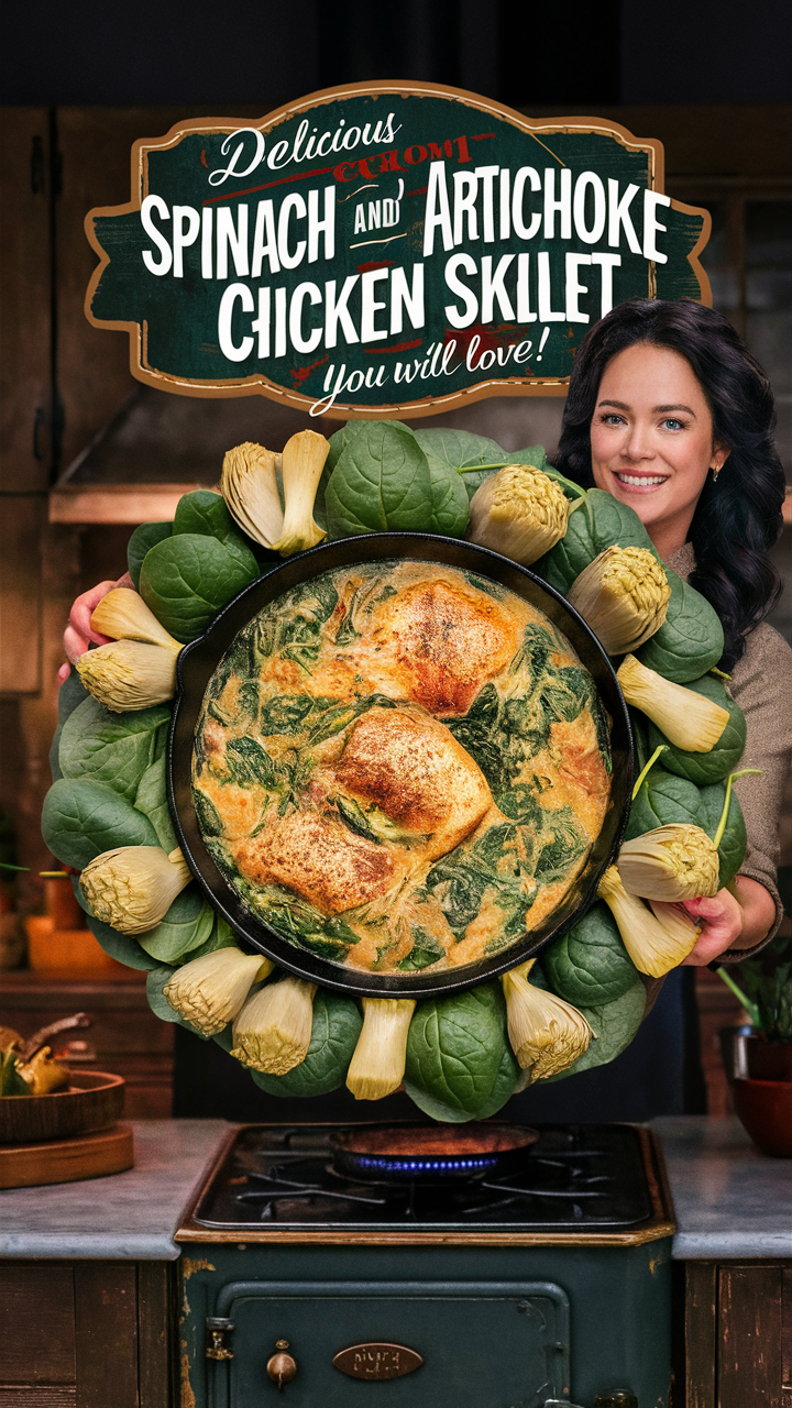 Artichoke chicken skillet, Creamy spinach artichoke, Spinach chicken skillet, Creamy chicken skillet, Artichoke chicken recipe