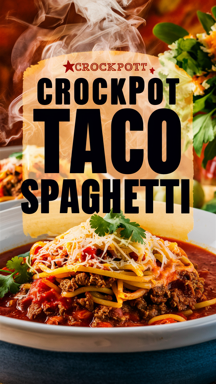 Crockpot taco spaghetti, slow cooker taco pasta, Mexican crockpot spaghetti, taco-inspired pasta, easy crockpot taco recipe