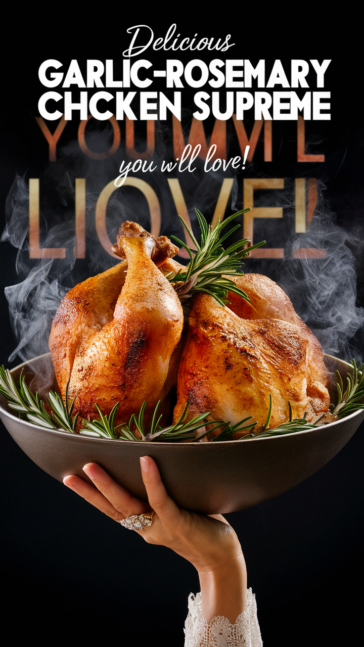 Garlic rosemary chicken, Roasted chicken recipe, Herb-infused chicken, Flavorful chicken dish, Gourmet chicken dinner