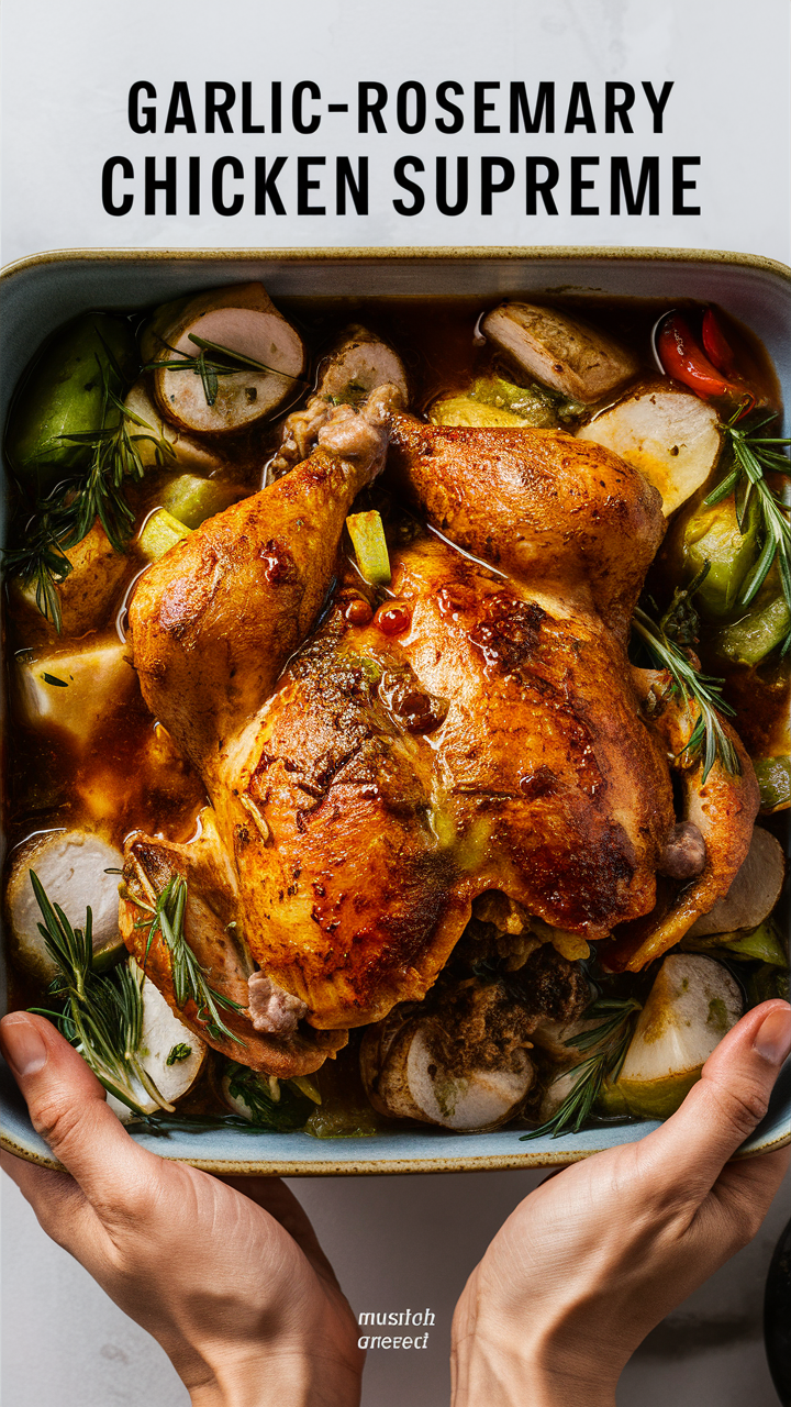 Garlic rosemary chicken, Roasted chicken recipe, Herb-infused chicken, Flavorful chicken dish, Gourmet chicken dinner