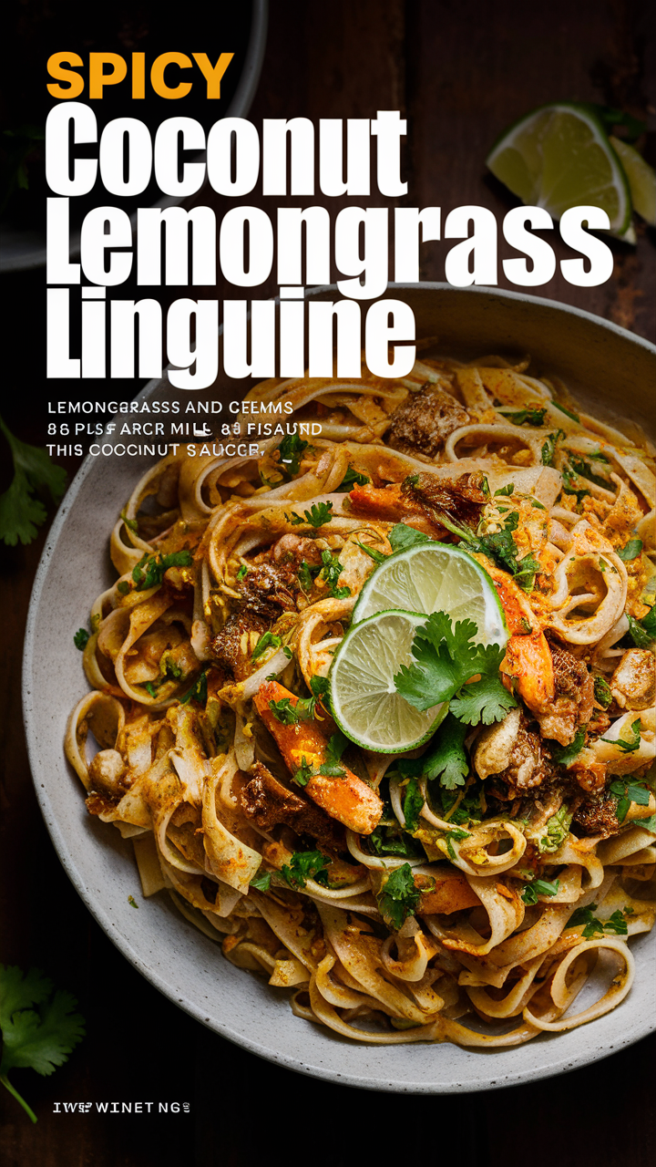 Coconut pasta recipe, Lemongrass linguine, Spicy pasta dish, Coconut lemongrass noodles, Gourmet coconut spaghetti