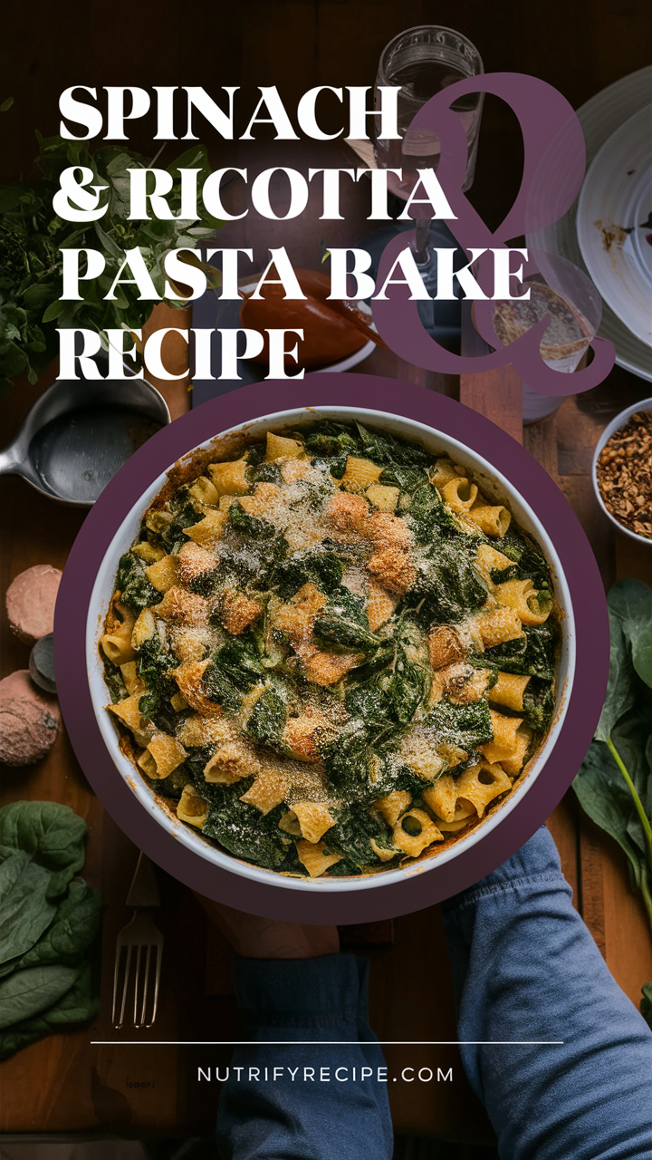 Spinach ricotta pasta bake, baked ricotta pasta dish, spinach cheese baked pasta, ricotta spinach pasta casserole, cheesy spinach pasta bake